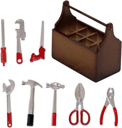 Miniatuur Gereedschapskist - Poppenhuis Accessoires - Poppenhuis Decoratie - Gedetailleerd Ontwerp - 1:12 Schaal - Houtkleuren Metallic
