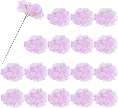 SnelShoppen - 30 Stuks Kunstmatige Hortensia Bloemen Kunstzijde Bloemkoppen met Stelen voor Thuisdecoratie, Kantoor, Bruiloft, Boeket - Licht Paars -