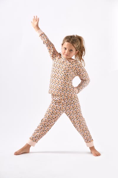 Little Label - pyjama meisjes - roze bladeren - 4Y/98-104 - Zachte BIO Katoen