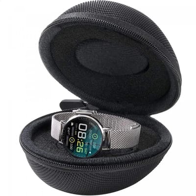 Compacte Horloge Smartwatch Reis Etui | Travel Tas | Hoes | Alternatief voor Horlogedoos / Opbergbox / Koffer | Ideaal voor in Vliegtuig | Geschikt voor o.a Apple Watch, Samsung, Armani, Casio | Zwart