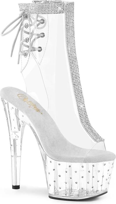 Pleaser - STARDUST-1018C-2RS Plateau Laarzen, Paaldans schoenen - Paaldans schoenen - 39 Shoes - Transparant