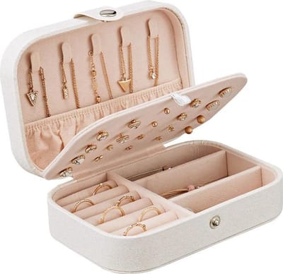 Luxe Sieradenbox Opberger - sieraden doos - inclusief oorbellen set - juwelen doos - Opbergbox - Reis Juwelen Opbergdoos - Leer Wit - Ketting/Oorbellen/Ring/Horloge - Dames/Meisjes