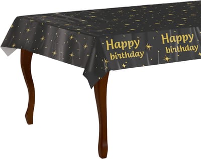 LUQ – Tafelkleed Classy Party Happy Birthday – Zwart-Goud – Luxe Verjaardag Decor – Feest Versiering – Instant Glam