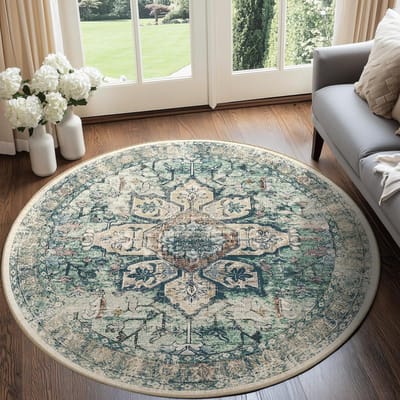 Groen Rond Woonkamer Tapijt Vintage Boheemse Slaapkamer Tapijt Stijlvol Geavanceerde Kunst Machine Wasbaar Bank Salontafel Mat Alfombra Diameter 80cm gray