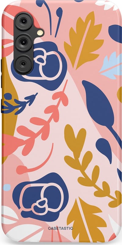 Casetastic Hoesje Geschikt voor Samsung A34 (5G) - Stijlvolle Beschermende Duo-layer Case - Roze Bladeren