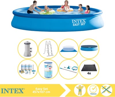 Intex Easy Set Zwembad - Opblaaszwembad - 457x107 cm - Inclusief Onderhoudspakket, Filter, Onderhoudsset en Solar Mat