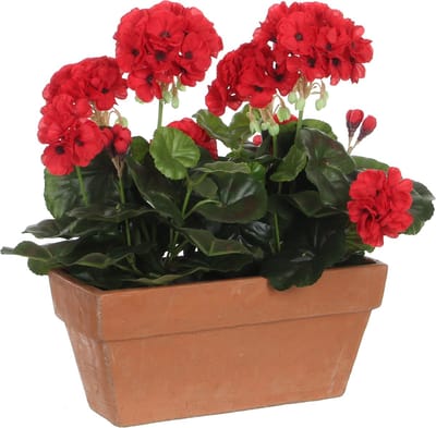 Mica Decorations Kunstplant - geranium - rood - balkon - L29 x B13 x H40 cm