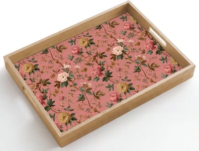 Dienblad hout 50x35 cm - Schootdienblad - Klassiek - Botanisch - Roze - Borrelplank rechthoek - Plateau dienbladen