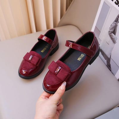 Meisjes Ballerina's Kinderen Prinsessenschoenen Met Strik Zoete Kinderen Mary Janes Elegant Klassiek Britse Stijl Mode 28 wijnrode kleur