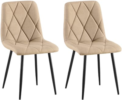 CLP Clairton Set van 2 Eetkamerstoelen - klassiek - met zwart metalen frame - Belastbaar tot 150 kg - fluweel - Velvet - Stof/taupe