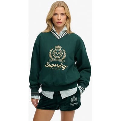 Superdry Country Club Losse V-hals Sweater Green Grootte: 44