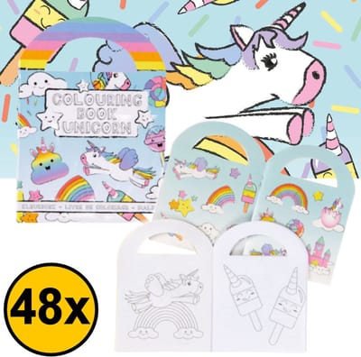 Decopatent 48 STUKS Unicorn / Eenhoorn Kleurboekjes met Stickers - Traktatie Uitdeelcadeautjes voor kinderen - Klein Speelgoed - Uitdeelcadeaus
