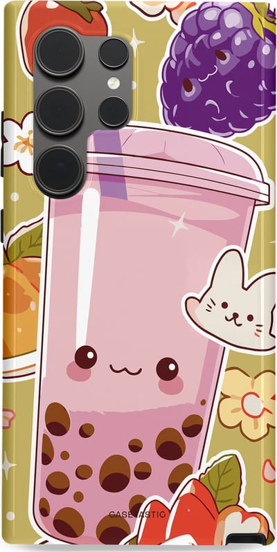 Casetastic Hoesje Geschikt voor Samsung S24 Ultra - Stijlvolle Beschermende Duo-layer Case - Roze Rode Kawaii Bubbletea Korea