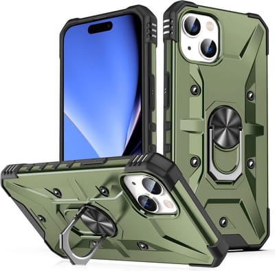 Coverup Hoesje - Geschikt voor iPhone 15 Hoesje - Coverup Heavy Duty Ring Kickstand Back Cover - Army Green