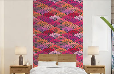 Behang - Fotobehang Patronen - Art Deco - Roze - Bloemen - Breedte 150 cm x hoogte 240 cm