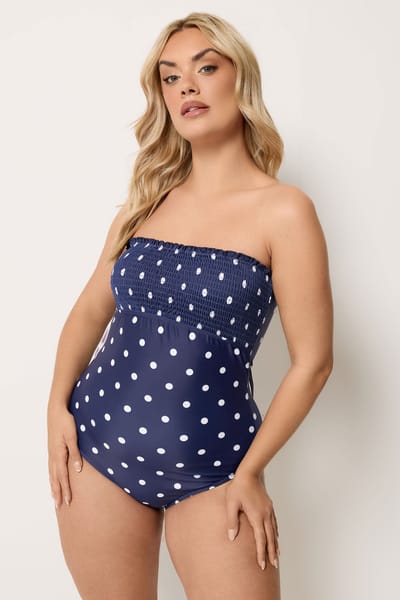 Yours Marineblauw Badpak Met Stippen En Smokwerk Size 42