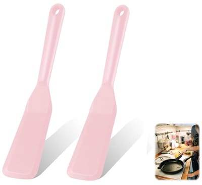 KZQ siliconen spatel - Hittebestendige, antiaanbak kookspatel met een lange, flexibele steel - geschikt voor omeletten, pannenkoeken, eieren en biefstukken - 2-pack, 5 x 25,25cm,roze