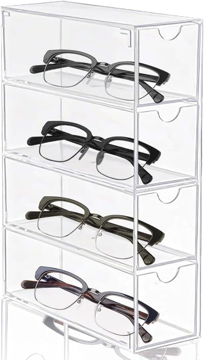 Opbergdoos voor brillen met 4 laden - Transparante zonnebrilorganizer en brilhouder