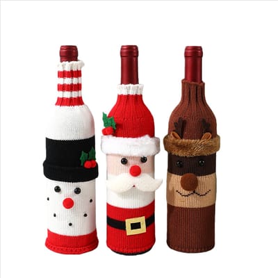 Wijnfleshoes - Kerstwijnfleshoes - Handgebreide, met cartoon versierde flessenhoes - kerstcadeaus voor volwassenen - Perfect voor feestdecoraties tijdens de feestdagen(3-delige set)