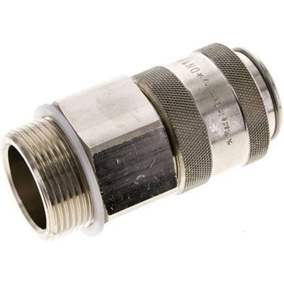 Vernikkeld Messing DN 19 Luchtkoppeling Snelkoppeling G 1 1/4 inch Buitendraad Double Shut-Off - CLS19-M-BN-SV-114