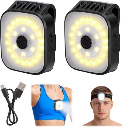 Looplicht joggen clip USB, looplamp joggen USB clip 2 stuks, jogging licht met 4 lichtmodi, led-cliplamp veiligheidslicht voor joggen, klimmen, hardlopers, vissen, kamperen, wandelen