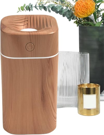 Luchtbevochtiger - Kleine Kamerreiniger - Verbeter Luchtkwaliteit - Zacht Nevel Nachtlamp - 300 ml Reservoir - Houtkorrel