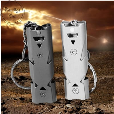New Age Devi - Dubbelpijp Hoge Decibel Roestvrij staal Outdoor Noodsituatie Survival Fluitje Sleutelhanger Camping HIking Sleutelhanger Fluitje