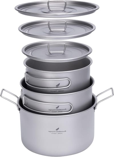 Camping Kookset 1.2L, 1.8L en 2.4L - Lichtgewicht Titanium Kookgerei voor Buiten, Perfect voor Backpacken en Kamperen
