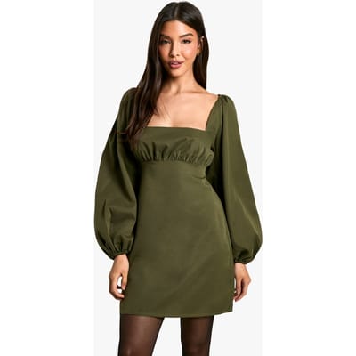 boohoo Dames Long Sleeve Puff Sleeve Mini Dress | Kaki | Maat: 36