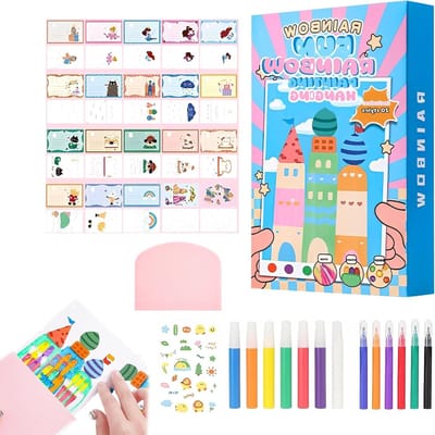 Creatieve Regenboog Scratch Kunstset - Schilderen met 20 Kaarten, 7 Stiften en 6 Kleurpotloden voor Verjaardagen en Feestjes