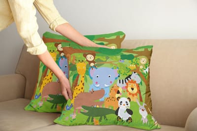 ABAKUHAUS Kleuterklas Kussensloopset (2 stuks), Leuke Dierenwereld Zoogdieren, 45 cm, Meerkleurig