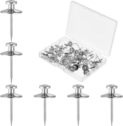 Set van 50 dubbelzijdige spijkers voor foto’s, zilver, zinklegering, ideaal voor het ophangen van fotolijsten, posters en wanddecoratie op hout en gipsplaten