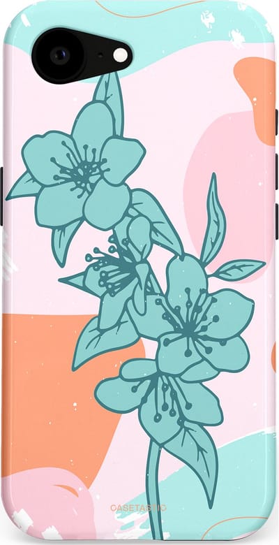 Casetastic hoesje geschikt voor Apple iPhone 16e / Apple iPhone 17e - MagSafe - Dubbellaagse bescherming - Roze Oranje Turqoise Bloemen Modern - Fashion Case - Wit Mintgroen Perzik Lichtroze