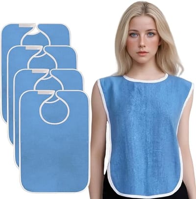 KZQ Slabben - Wasbare en waterdichte slabbetjes met klittenband - Herbruikbare badstof overtrekken - Geschikt voor senioren, vrouwen en mannen - Set van 4, blauw