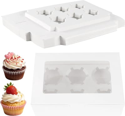 Witte cupcakedozen met doorzichtig venster en verstelbare inzetstukken voor 30 cupcakes, muffins en gebak - Perfect voor feestjes en evenementen