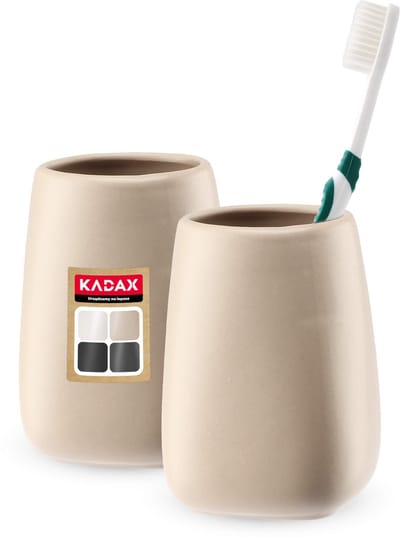 KADAX Badkamerbeker, tandenborstelbeker van keramiek, badkamerbeker, tandenborstelhouder, waterbeker, gematteerd (beige, 2 stuks)