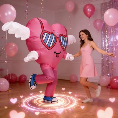 Opblaasbaar kostuum om liefde te uiten, voor volwassenen 160-190cm roze