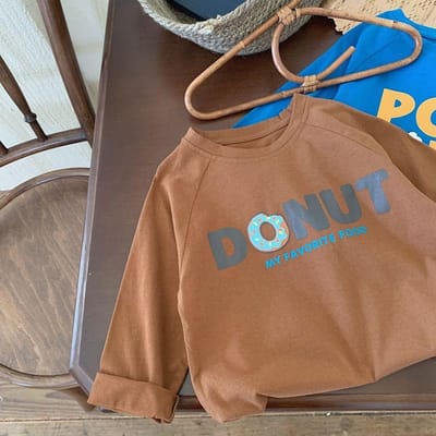 Pure Katoen Kinder T-shirt met Lange Mouwen Onderhemd voor de Herfst, Contrasterende Kleur Cartoon Print, Stijlvolle Top voor Jongens en Meisjes 150cm brown