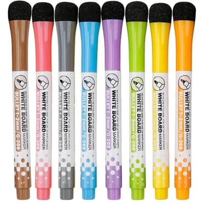 8 Couleurs Marqueurs pour Tableau Blanc Pointe Fine Magnétique à Base d'Eau avec Capuchon Magnétique Effaçable Peinture pour Enfants Maison École Bureau