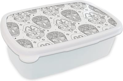 Broodtrommel Wit - Lunchbox - Brooddoos - Patroon - Maskers - Zuid-Amerika - 18x12x6 cm - Volwassenen