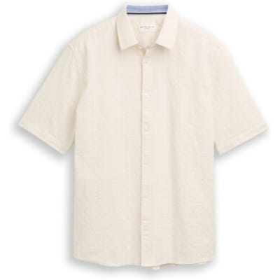 Tom Tailor - Comfort Fit katoenen overhemd met korte mouwen - Maat XXL - Gardenia White