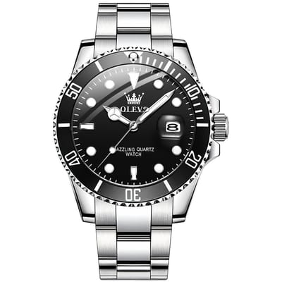 OLEVS Horloge voor mannen - Heren horloge - Roestvrij Staal – Zwart Zilver - met verstelbare pin -)