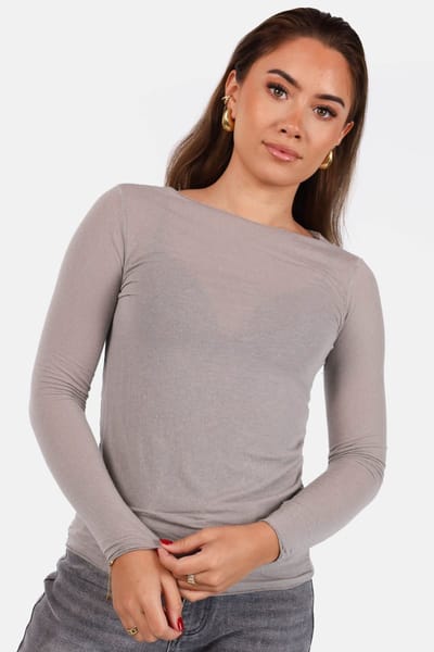 Getdrezzed Top - Maat: XS - Transparante boothals top met cashmere taupe