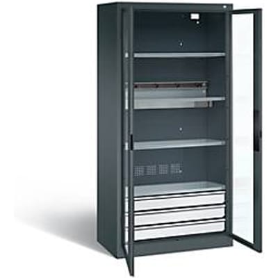 C+P Acculaderkast Basic met kijkvenster van acrylglas, H 1950 x B 930 x D 500 mm, antraciet