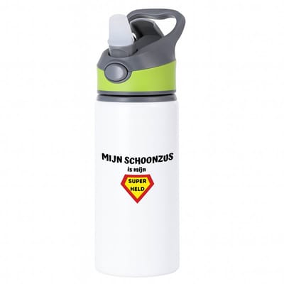 Hacebo® - mijn schoonzus is mijn superheld waterfles met rietje groen - Zus - super schoonzus - verjaardag - cadeautje voor zus - zus artikelen - kado - geschenk - water fles - 650ML