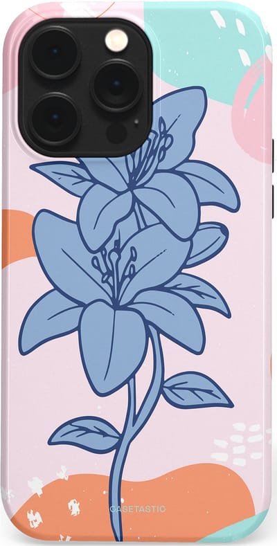Casetastic hoesje geschikt voor Apple iPhone 14 Pro Max - MagSafe - Dubbellaagse bescherming - Roze Paarse Lelie Bloemen - Fashion Case - Wit Perzik Lichtblauw Mintgroen