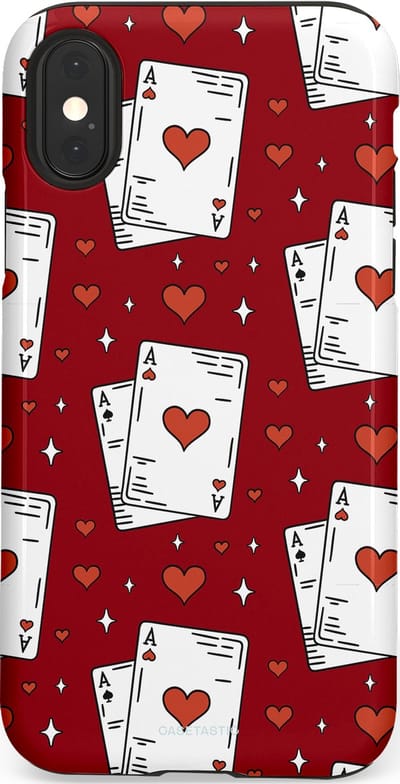 Casetastic hoesje geschikt voor Apple iPhone X / Apple iPhone XS - Dubbellaagse bescherming - Kaarten Aas - Fashion Case - Bordeaux Wit Zilver