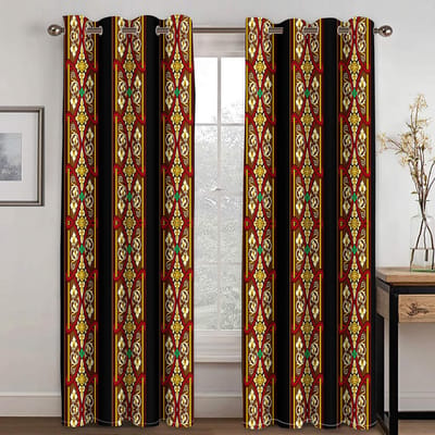 Culture Traditionnelle Éthiopienne et Érythréenne Rideaux Vitrail pour Espace Salon Saba et Telet 2 Panneaux Tissu Polyester Rideaux 50W130H(CM)x2pcs&Rod Pocket