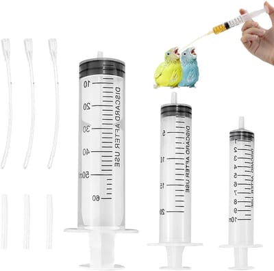 Vogelvoeding Spuit Set voor Baby Vogels - 3 Stuks Voedingsspuiten voor Papegaaien en Huisdieren, Ideaal voor Precisie Voeding en Laboratoriumgebruik, 10ml, 20ml, 60ml