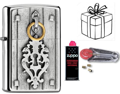 Geschenkset Zippo- ZIPPO met ZIPPO BENZINE en Vuursteentjes-uniek cadeau